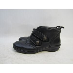 Hotter Womens Size 7.5 M Black Leather Strap Ankle Fashion Boots Bootie